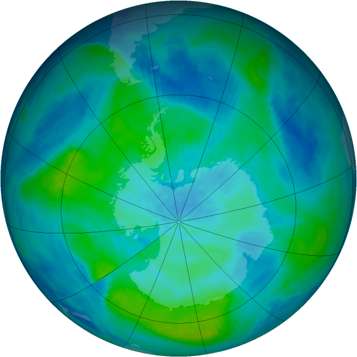 Antarctic ozone map for 09 March 1988